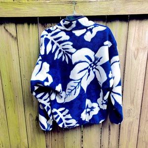 Patagonia Synchilla Size L Blue Hibiscus Hawaiian Leaf Snap T